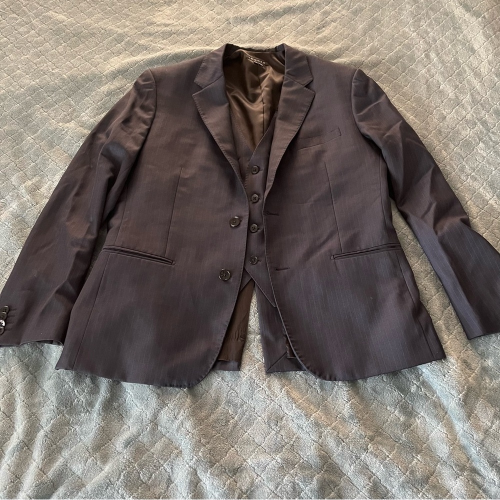 Theory Mens 42R Pinstripe Virgin Wool Blazer and Vest Set Navy Blue XYLO JS 2pc